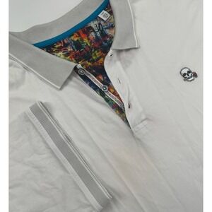 Robert Graham Golf Casual Polo Shirt White  Skull Rose Embroidered Trim 2XL